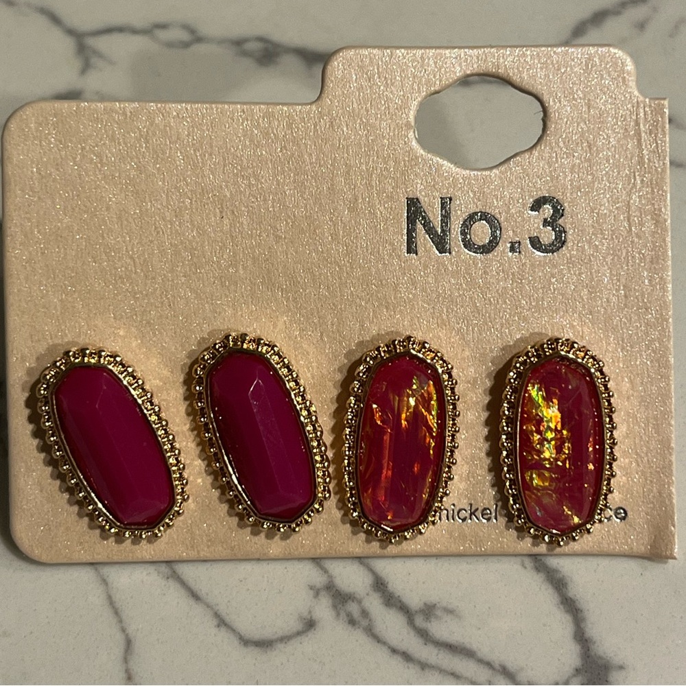 ❤️‍🔥BOGO FREE Pink statement stud earrings set sparkly art deco jewelry No.2